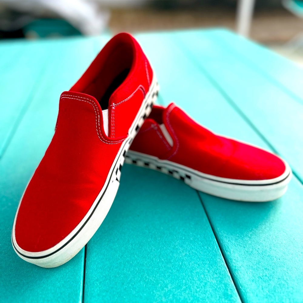 Red slip-on vans. Only worn once! M9/W11